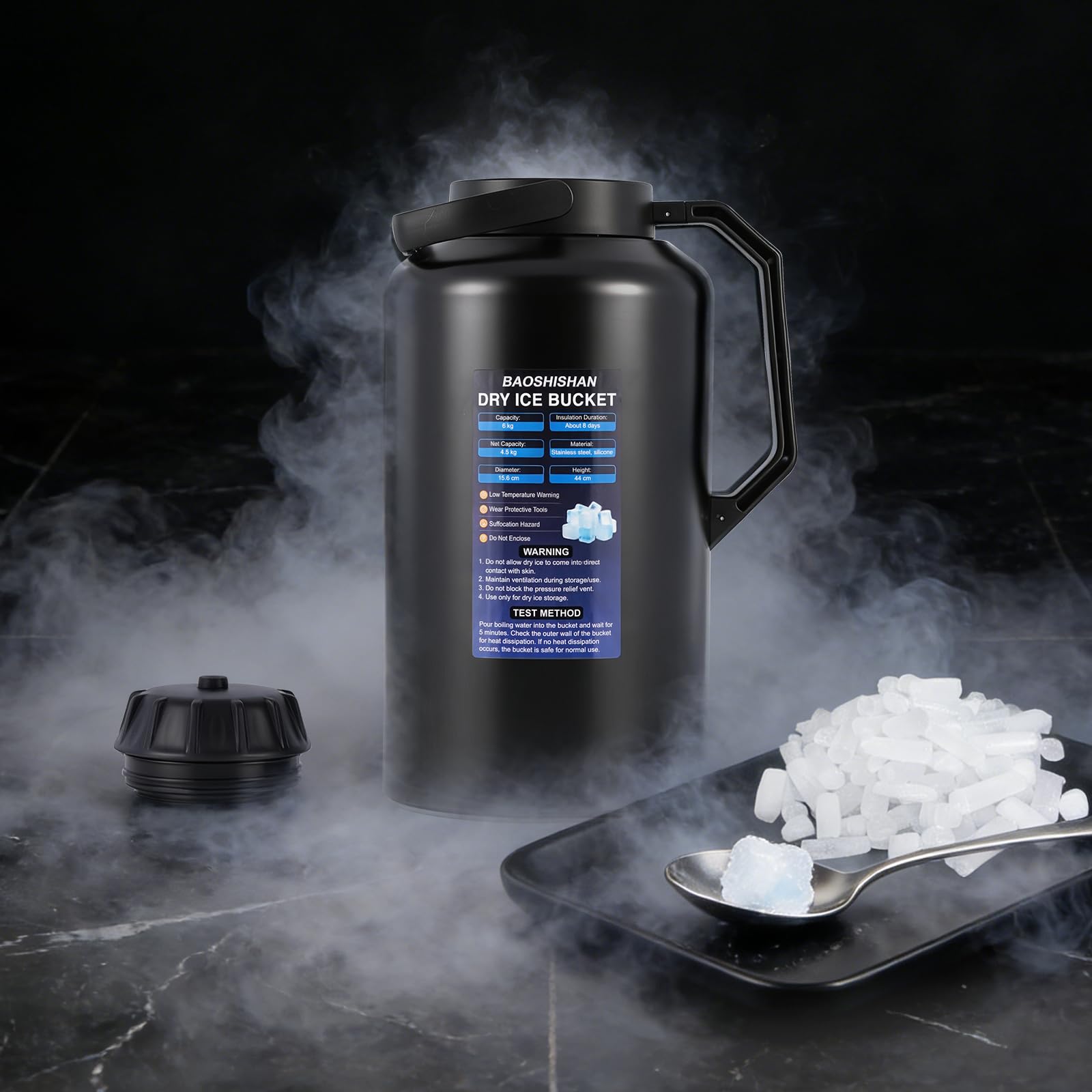 BAOSHISHAN Trockeneiskübel 6kg Kapazität Edelstahl Trockeneis-Aufbewahrungseimer für Cocktailzubereitung & Trockeneislagerung