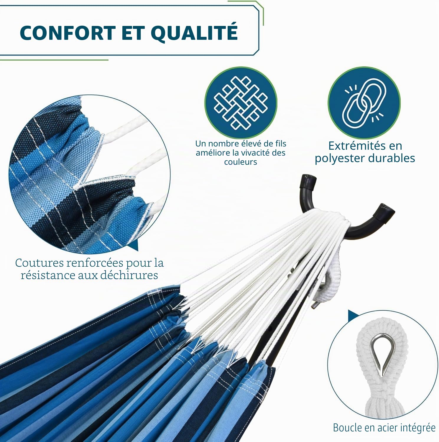 Vivere UHSDO8-34 Hamac Double avec Support Blue Lagoon 250 x109 x 104 cm Taille Unique