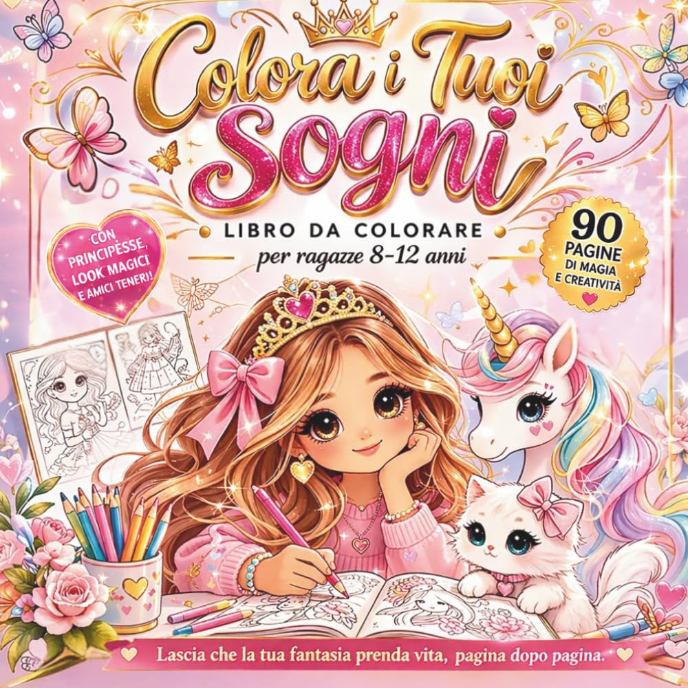 Colora i tuoi sogni: Libro da colorare per ragazze 8-12 anni con principesse, moda, dolcezze e amici teneri
