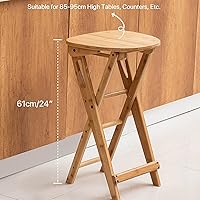 Vista 3 de Taburete plegable de 24 pulgadas, taburete de cocina plegable de madera sin respaldo para isla de cocina, sillas plegables de altura de mostrador