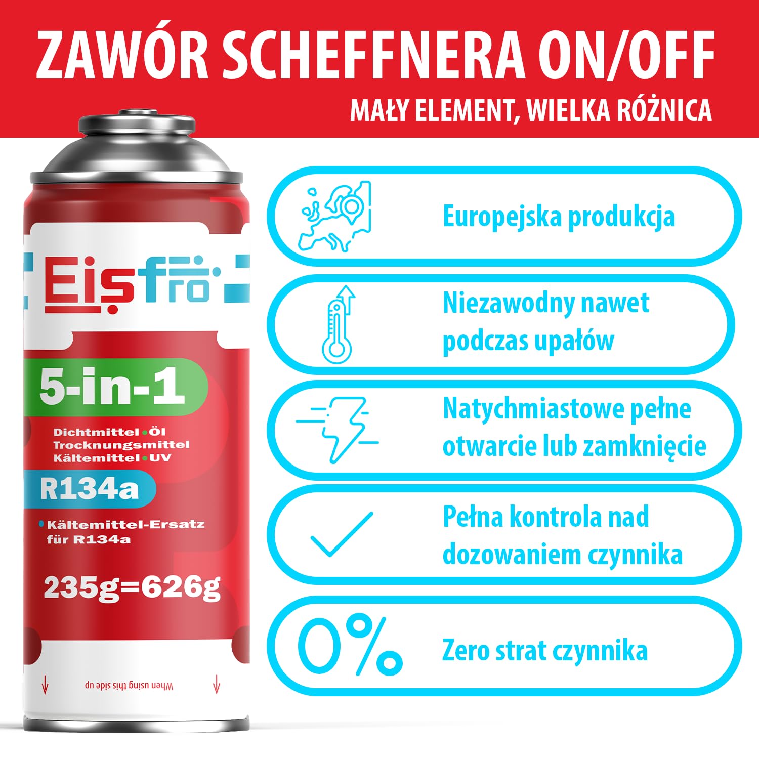 5in1 – 2x Gaz R134a i Olej + 2x Czynnik Chłodniczy R134a 5in1 XL 235g Każda Puszka, do Samochodowej Klimatyzacji z Olejem, Uszczelniaczem, Barwnikiem UV, Środkiem Osuszającym + Wąż
