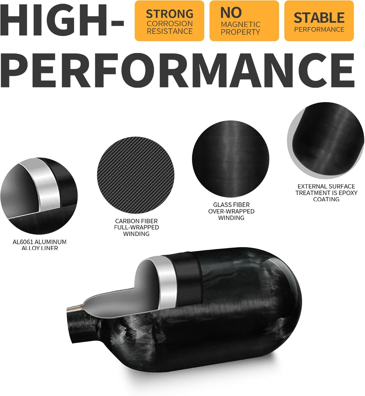 TUXING 4500Psi Carbon Fiber HPA Tank 48Ci/0.8L,PCP Air Tank Gas Cylinder,for PCP Air Rifles Paintball Gun FX Thread M18 * 1.5