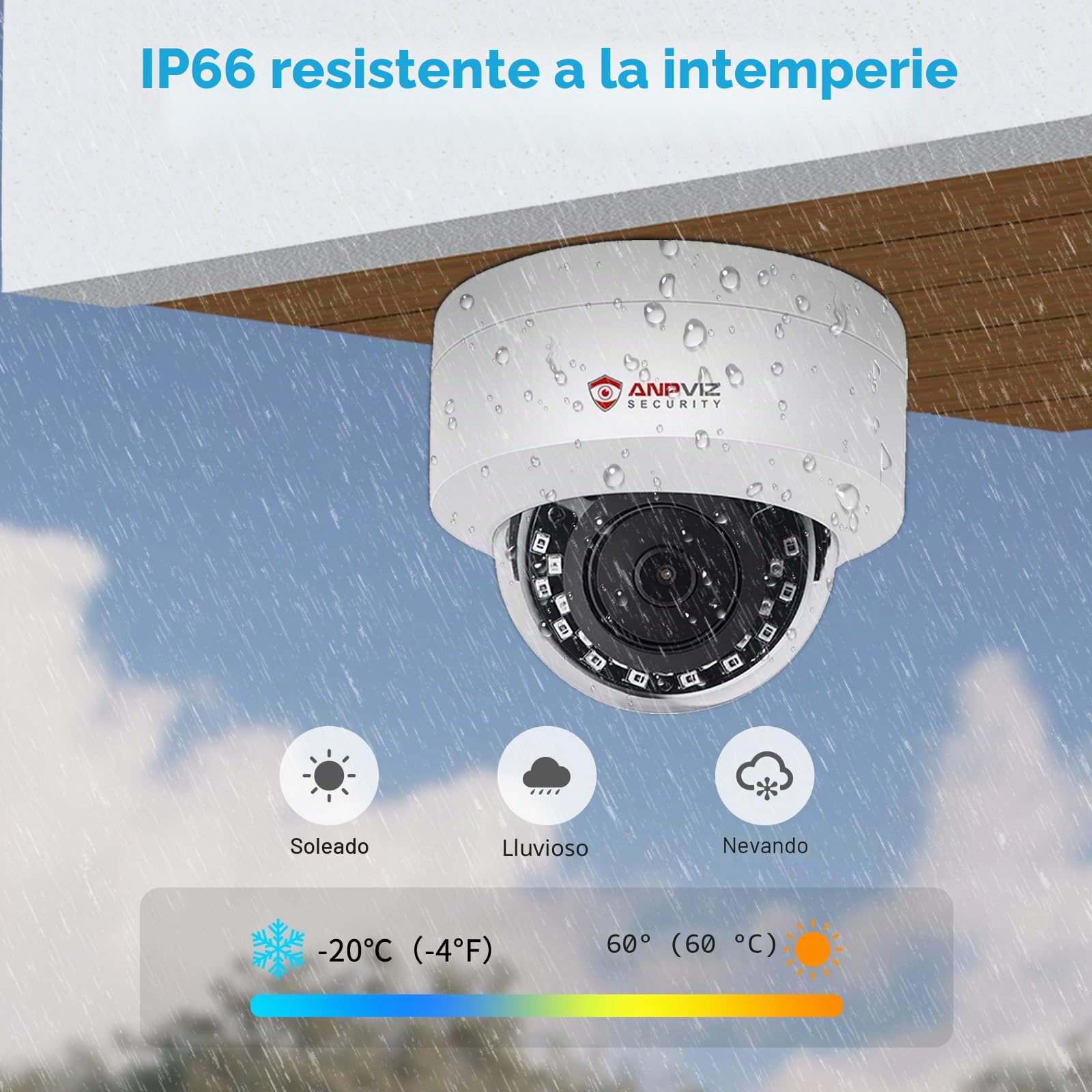 Anpviz 4MP Cámara de Vigilancia PoE con Micrófono, Visión Nocturna IR | Detección de Movimiento, Acceso Remoto, Interior y Exterior, IP66, Metal Carcasa, Memoria NFS y NVR, Sin Instantánea(Serie U)