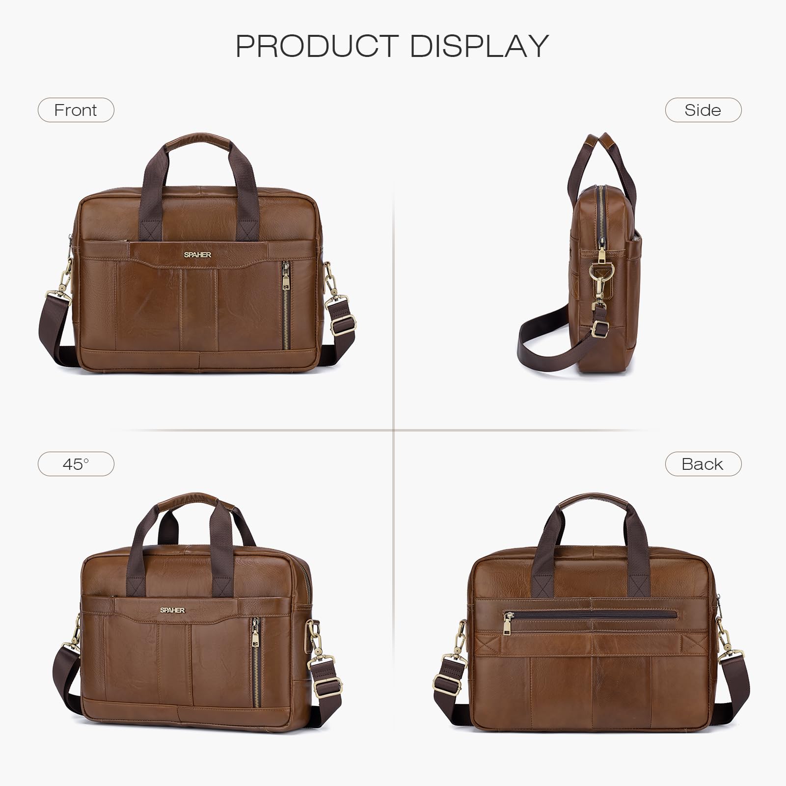SPAHER Cartable Homme Cuir Malette Sacoche Ordinateur Homme 14/15,6 Pouces Sacoche Travail Business Besace Sac Porte Document Sacs à Main Bandoulière Messenger Bag pour Affaire Voyage