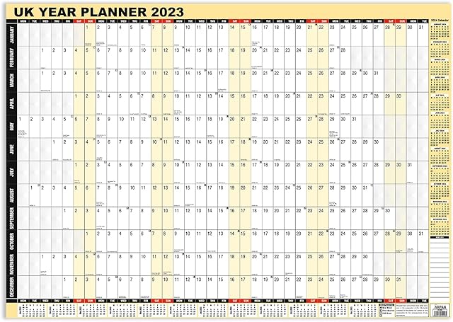 Arpan 2023 Year Wall Planner, Laminated Yearly Wall Planner Calendar by (A1-2023), White/Yellow
