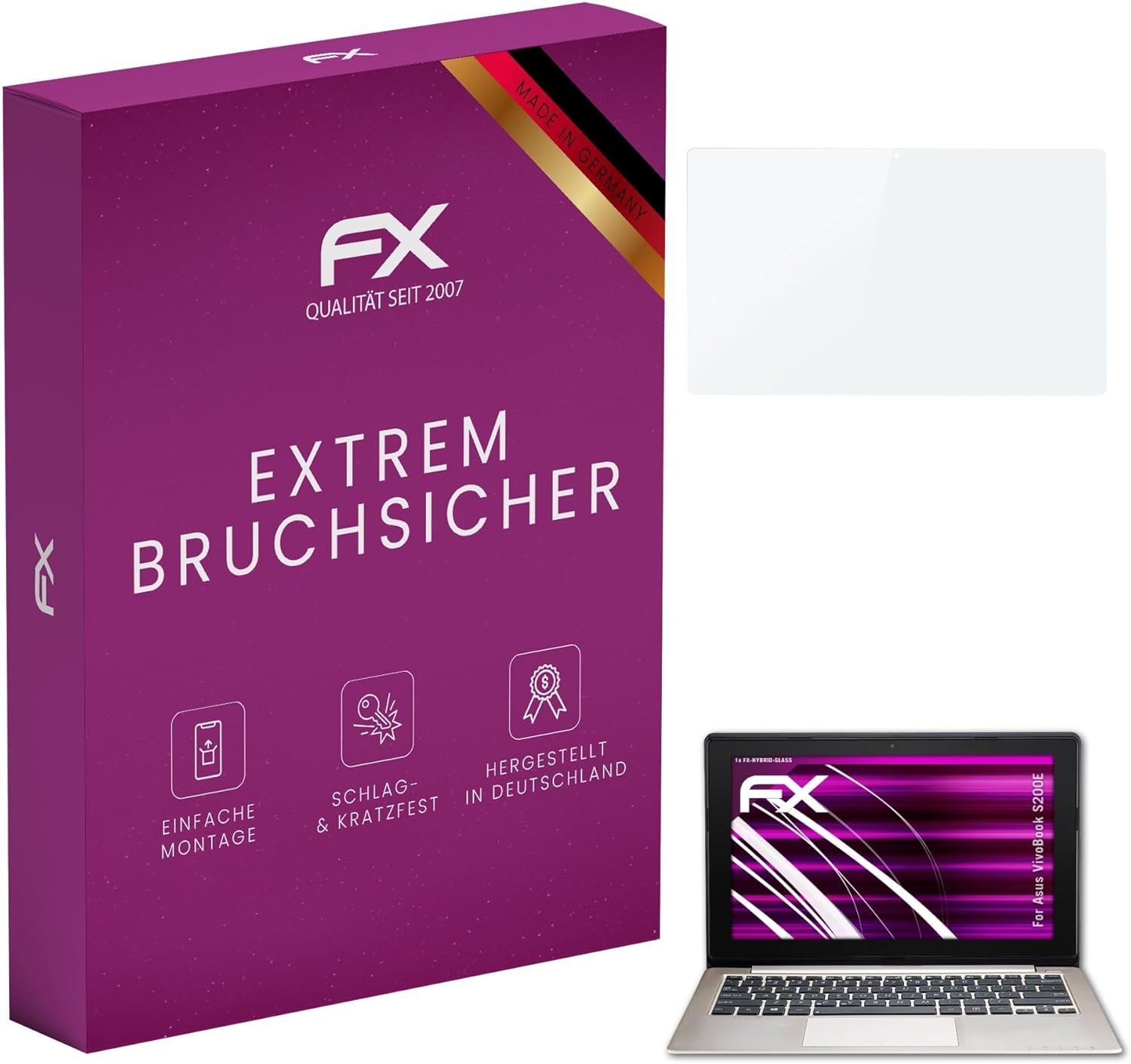 atFoliX Plastic Glass Protective Film compatible with Asus VivoBook S200E, 9H Hybrid-Glass FX Screen Protector