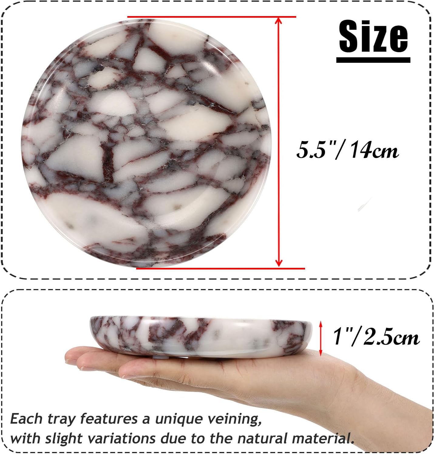 Small Round Key Bowl for Entryway Table - 5.5" Natural Marble Jewelry Dish Tray Decorative Key Plate Holder Catch All Bowl for Earring Necklace Ring Holder for Bathroom