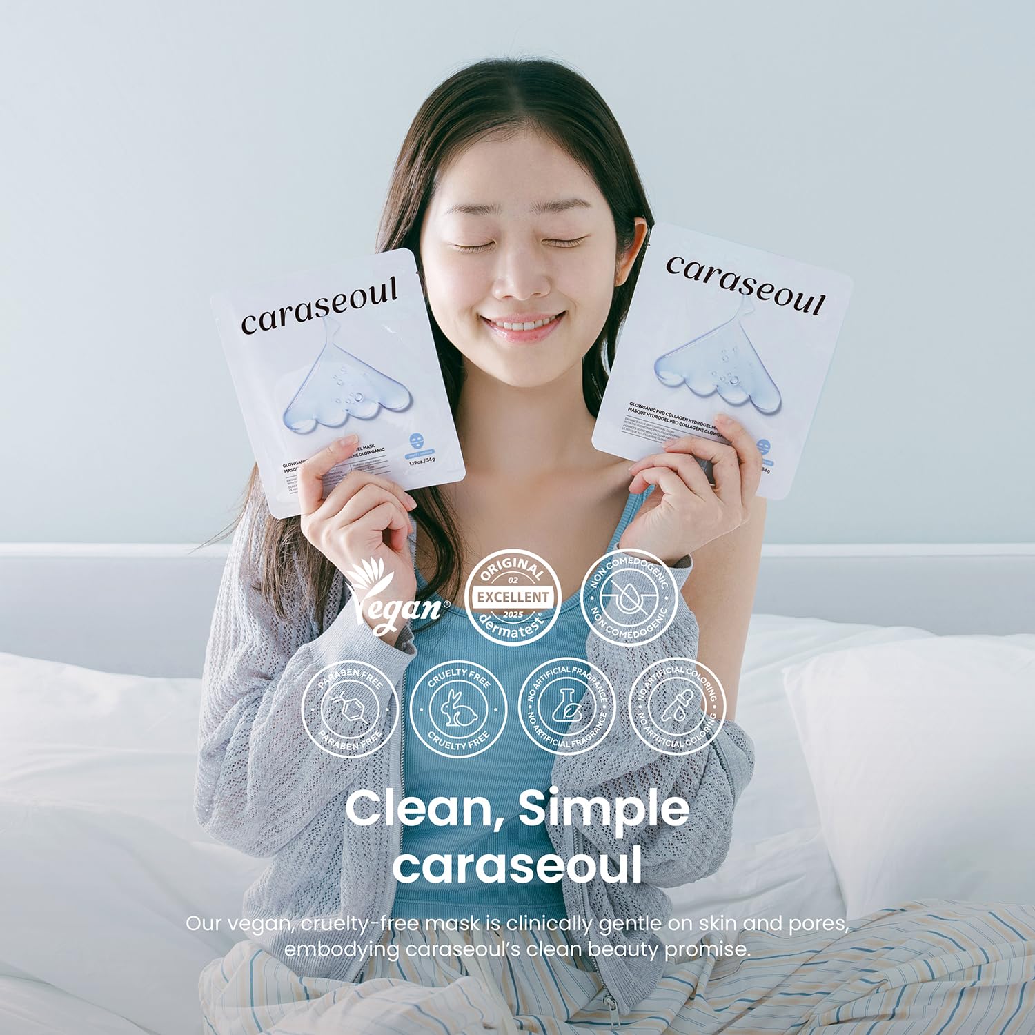 caraseoul Glowganic Pro Collagen Face Mask, Hydrogel Korean Face Mask with Niacinamide & Adenosin, Radiance Boost, Hydrating Overnight Sleep Mask, Vegan, Korean Skin Care [1.19oz (34g) x 4ea] - Image 9