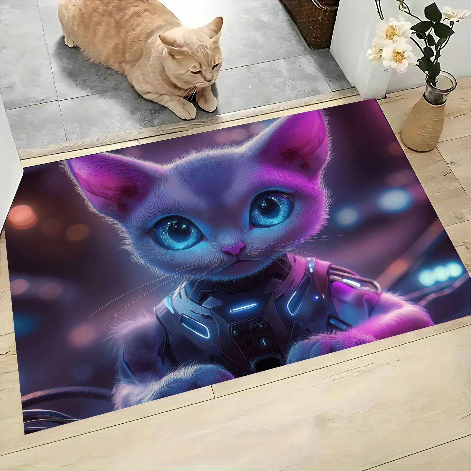 Paillasson interieur entree chat violet armure mecanique tapis absorbant