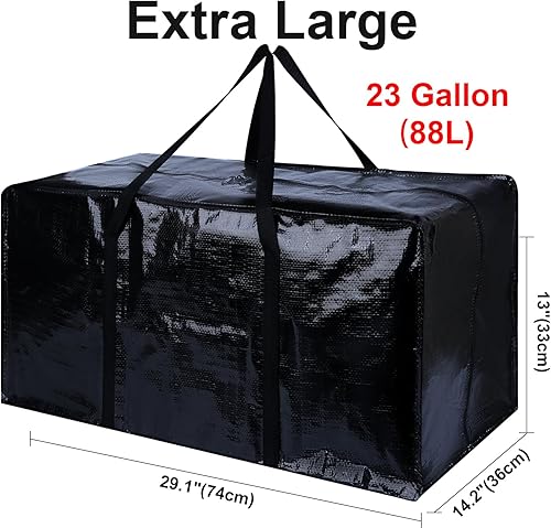 Miniatura 6 de Paquete de 8 bolsas de mudanza negras para cajas de mudanza, almacenamiento de embalaje resistente, extra grande para suministros de ropa con