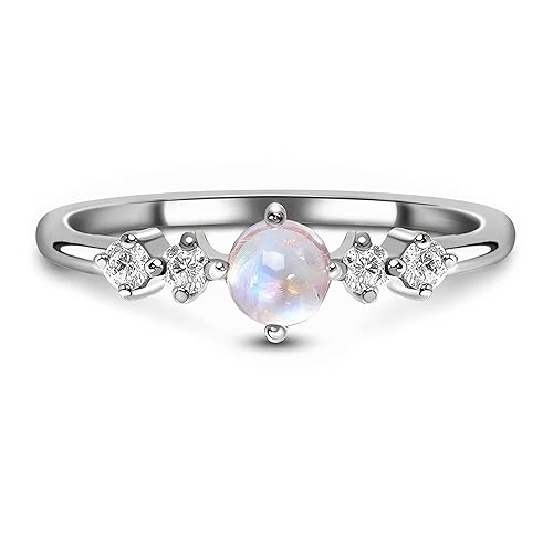 Moon Magic - Authentic Rainbow Moonstone ring, Ruby, Garnet, Rose Quartz, Obsidian, Amethyst, Multi Color/Real 925 Sterling Silver - 18k Rose Yellow Gold Birthstone Rings for Women/Genuine Gemstones - Silver Moonstone Ring - Loveliness - 9