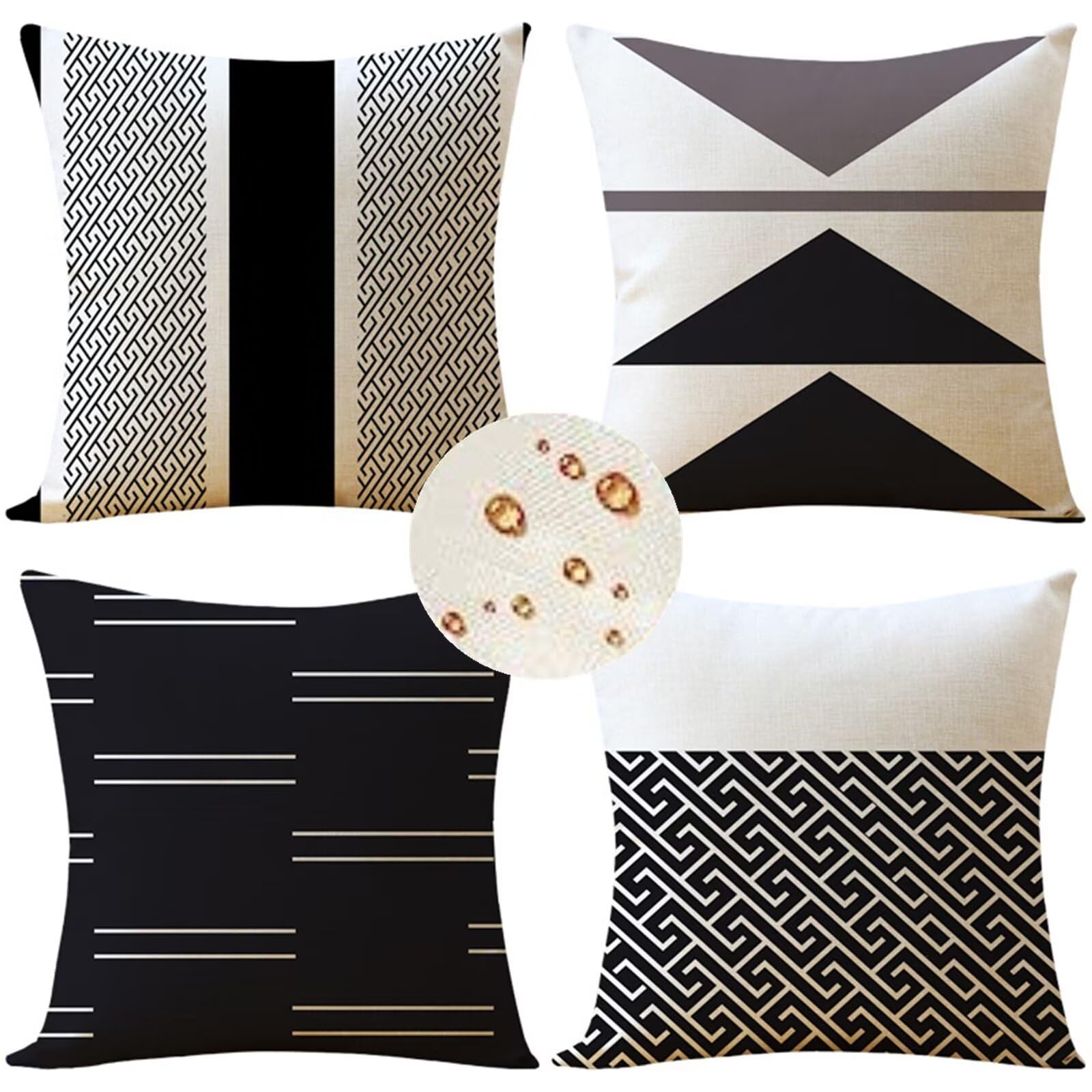 Juego de 4 fundas de cojín impermeables de lino negro para exteriores, 30 x 30 cm, cojines cuadrados para jardín, patio, banco, silla, cojines decorativos texturizados para muebles de exterior.