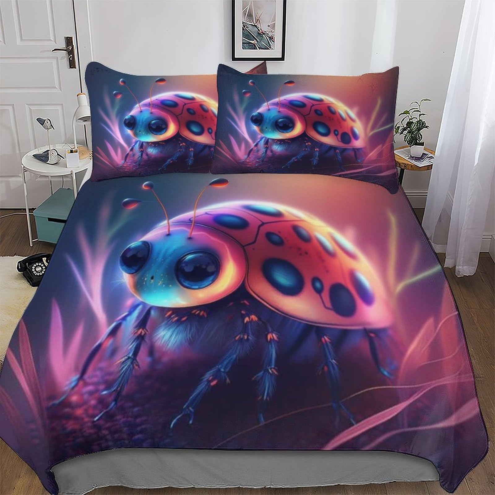 Housse de couette 220x240cm coccinelle anti-plis pour adulte