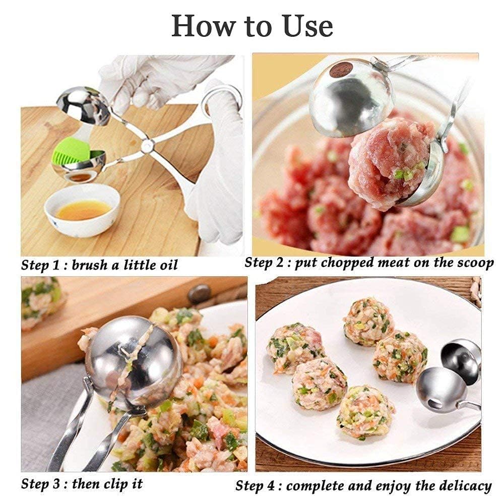 APURK Meat Tools Stainless Steel Cookie Dough Scoop Meatball Scoop Ball Maker with Handles, Cake Pop Maker Cookie Scoop Cake Rice Dough Cake Ice Cream for Kitchen Tools (Pack of 1) 3