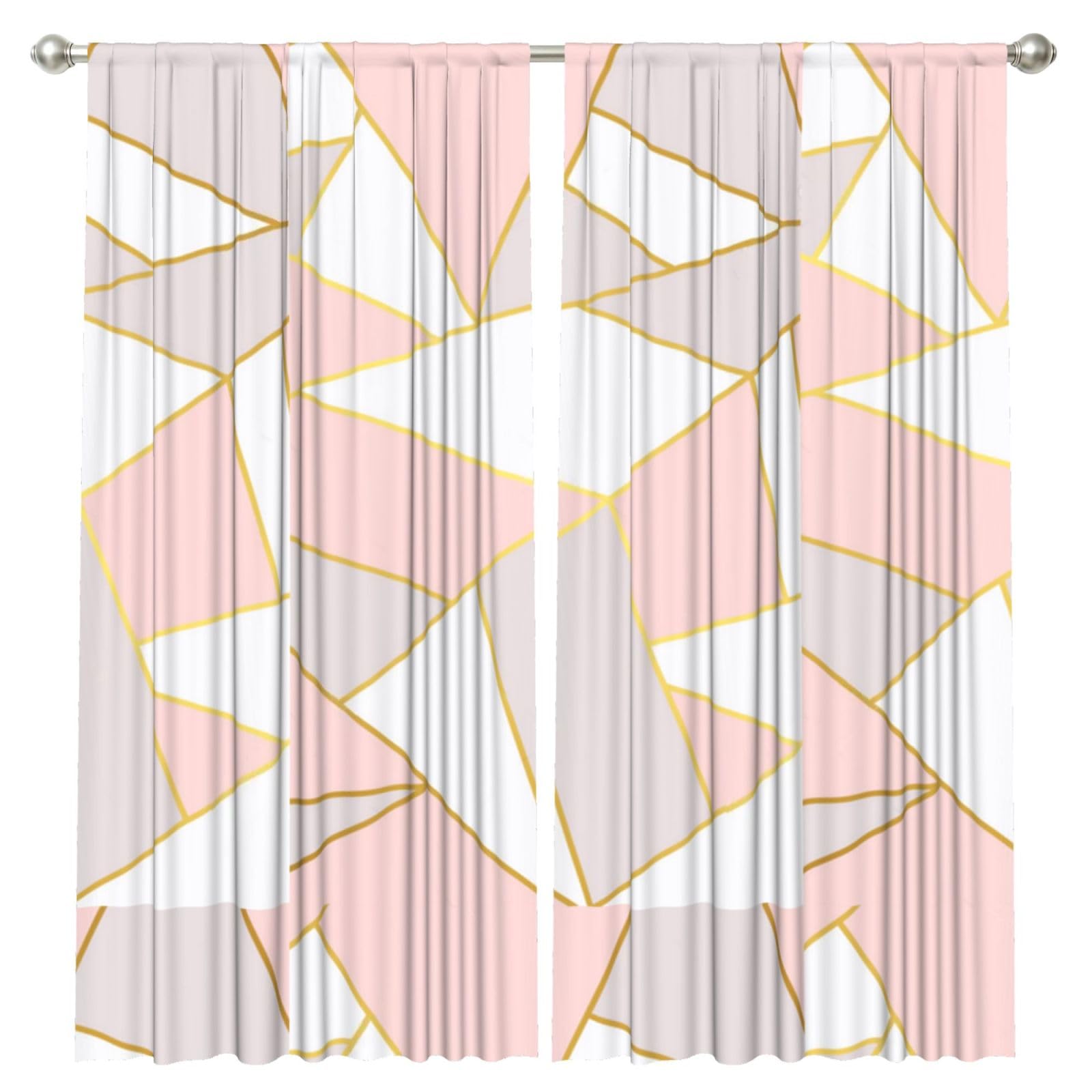 InOmak Pink Gray Geometric, 2 Panels Window Curtains 52 x 84 Inch Blackout Curtains for Living Room Bedroom