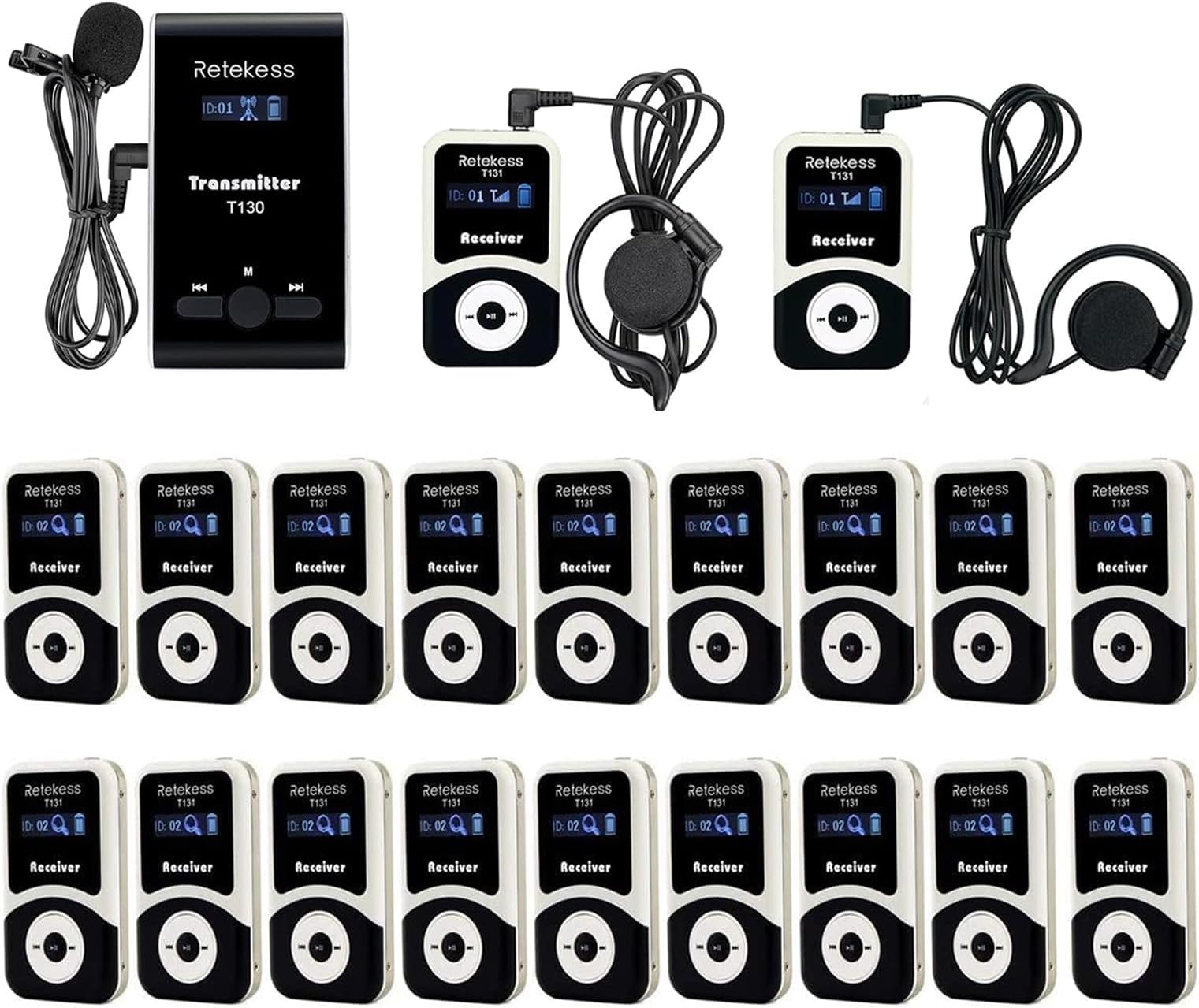T130-T131 Audio Tour Guide System,Whisper Tour Guide System,Tour Guide Microphone,99 Channel,Clear Sound Quality,Tour Guide Speaker for Factory Tours,Travel,Church(1 transmitter 20 receivers)