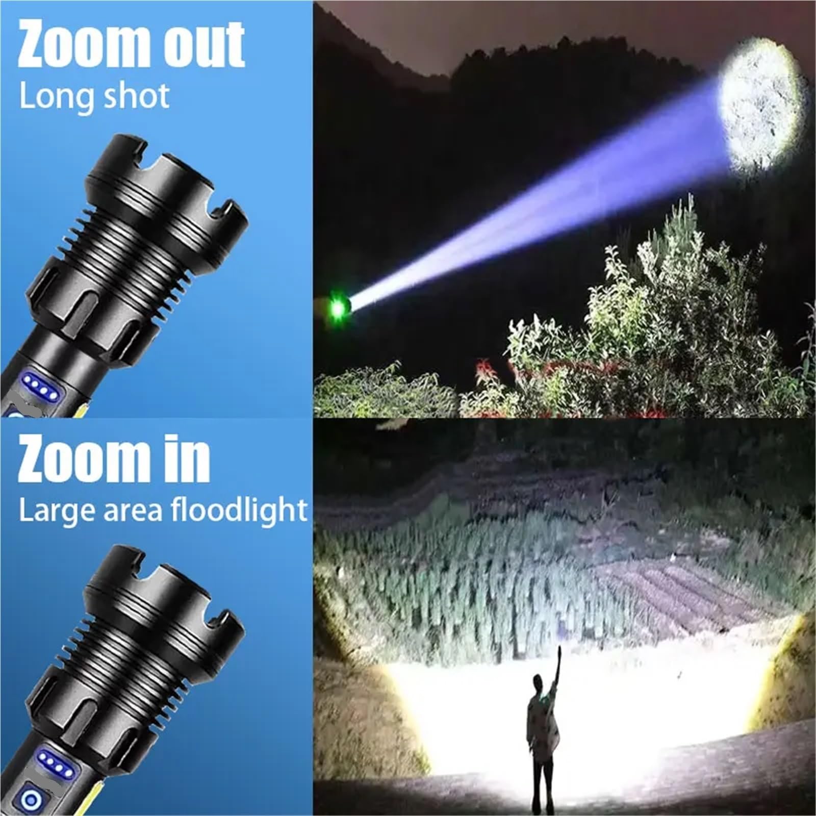 Torcia LED Torcia elettrica ad alta potenza ricaricabile, luce forte, lampada super luminosa, lanterna da campeggio, torcia da esterno,campeggio