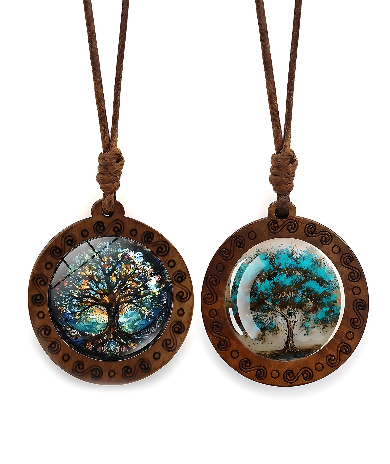 2 PCS Tree of Life Necklace, Elegant Wooden Pendant Design, Spiritual Symbol Jewelry for Men, Unique Necklaces, Adjustable Cord Length for Comfortable Wear, Natural Finish with Detailed Carving-image-16