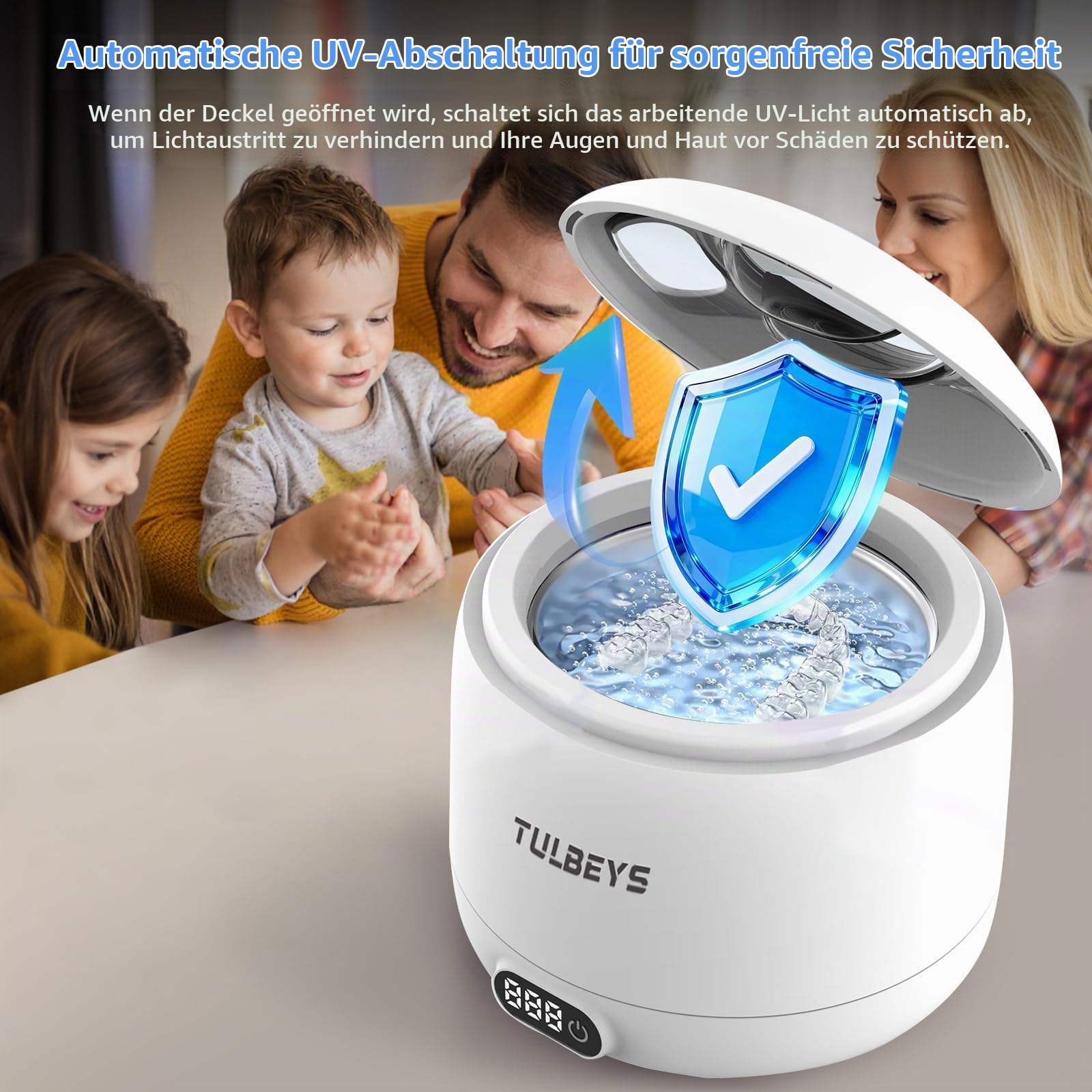 Ultraschallreinigungsgerät 45000Hz UV Ultraschallreiniger 220ML - Dental Pod für Zahnschiene, Zahnersatz, Retainer, Aligner, Prothesen & Schmuck | 4 Modi | herausnehmbarer Behälter |
