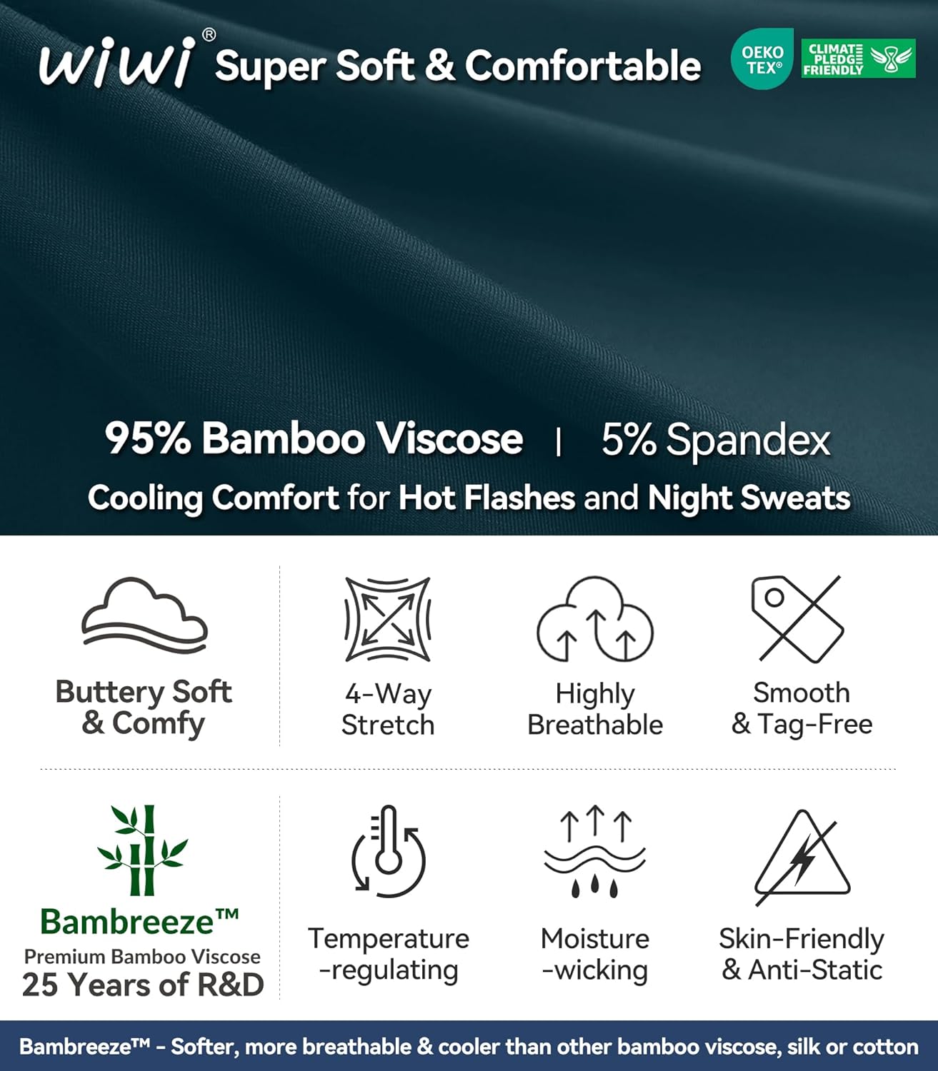 WiWi Men's Bamboo Viscose Pajama Sets Super Soft Long Sleeve Sleepwear Loungewear Cooling Pjs with Pockets Drawstring S-XXL - Image 6