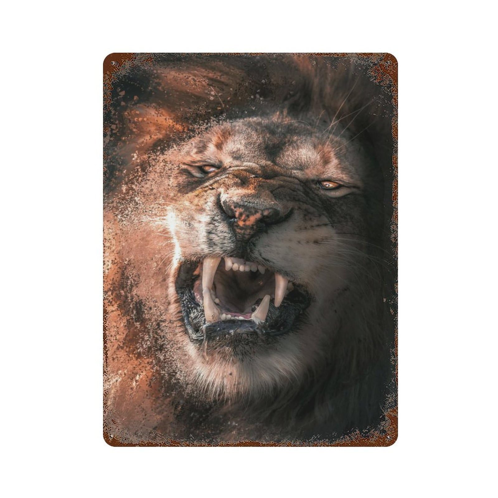 Lion Dispersion Aged Metal Wall Plaque 15.7"x11.8", Decorative Metal Wall Art for Garage, Pub Or Kitchen