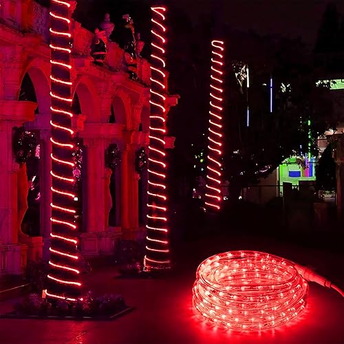 Miniatura 4 de Brizled Tira de luces para exteriores, 18 pies, 216 luces LED rojas de Navidad conectables, 120 V, luz roja de Navidad, impermeable, tubo