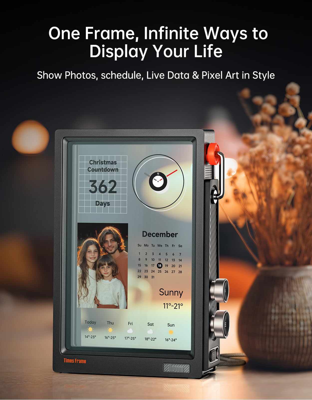 Divoom Times Frame-10.1" Digital Picture Frame Transparent IPS Smart Linux OS with RGBLED Rotary Knob WiFi 64GB 400+Clock Faces Widget 50+API Feeds Gift Mode Pixel Art Community Personalized Display