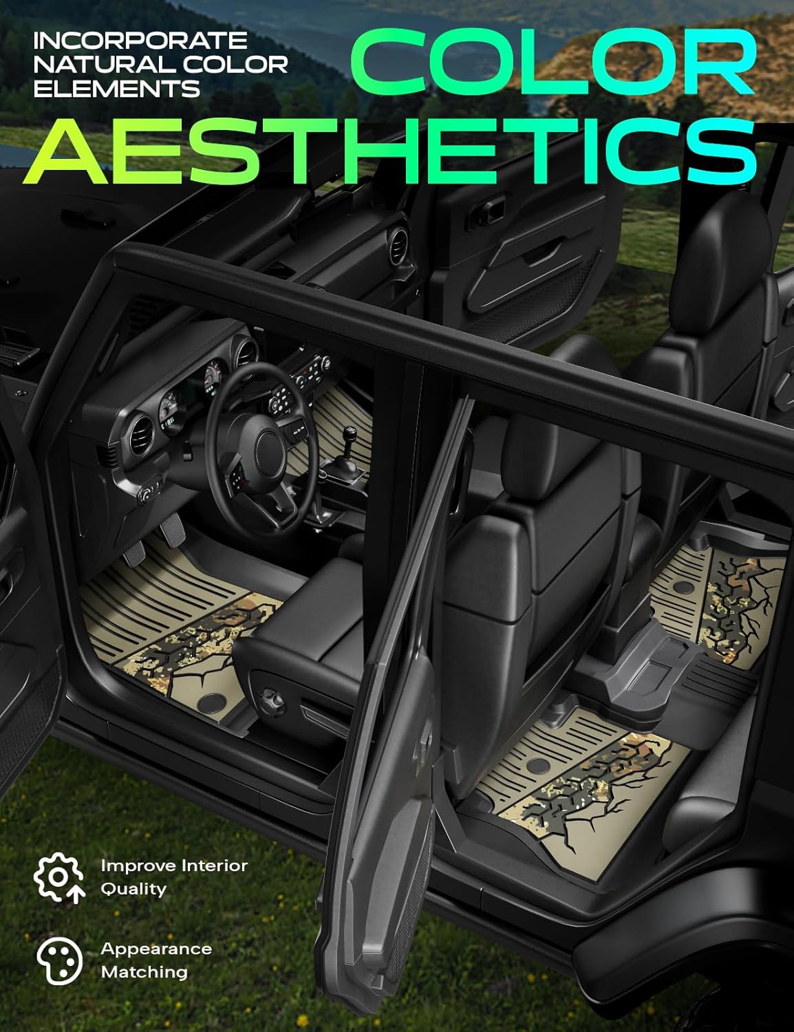 YHTAUTO Upgrade Camouflage Floor Mats Compatible with Jeep Wrangler JL 2025 2024-2018 Unlimited 4 Door Only(Not Fit JK or 4XE Model), All Weather Custom Fit Floor Liner w/Camo Pattern Car Mats