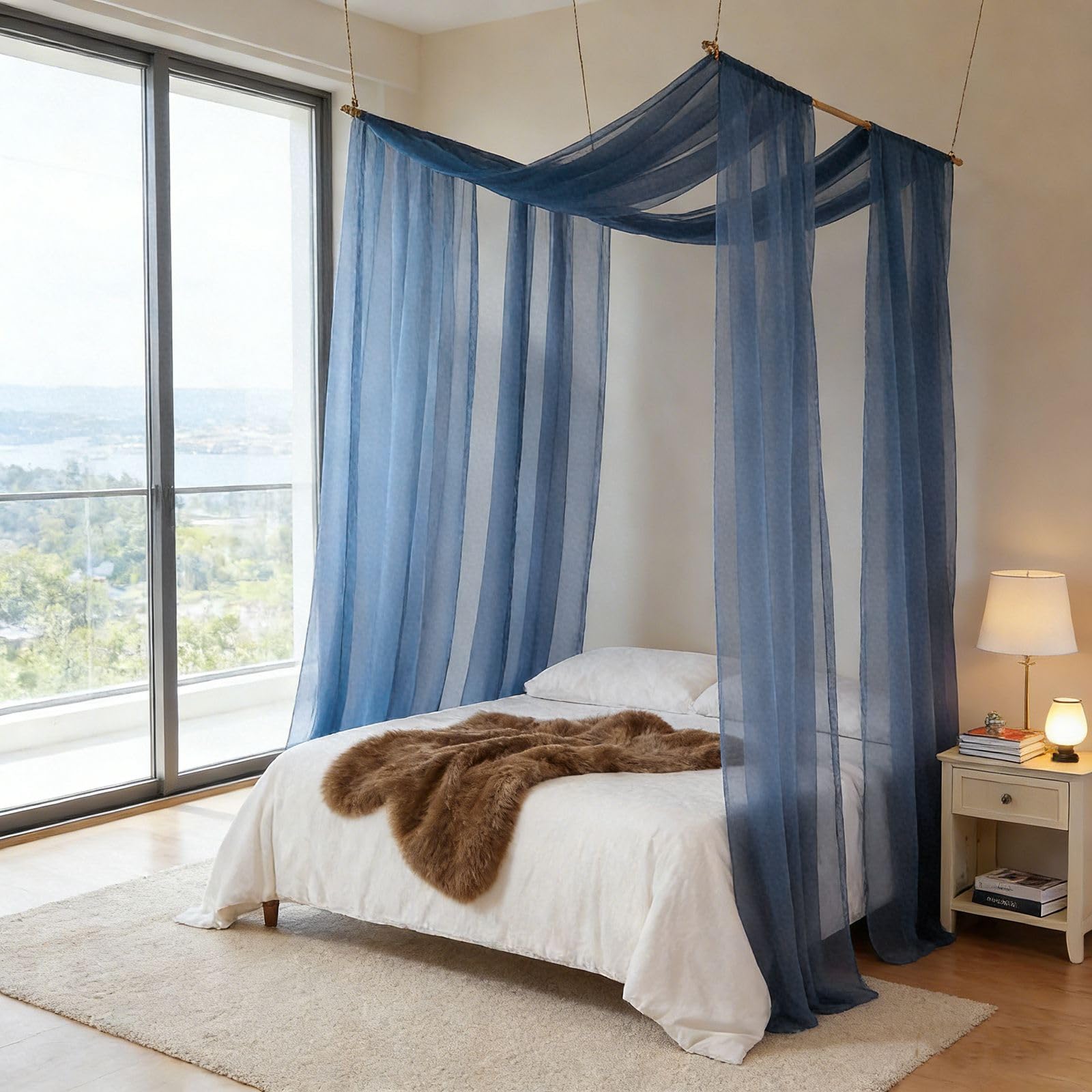 Ingzy 2-Panel Sheer Canopy Bed Curtains, 30"x196" Voile Drapes for Full/Queen/King Bed - Soft Breathable Fabric, Decorative Window Scarf, DIY Ascot Top Hanging for Bed or Window