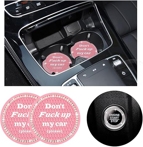 Ziciner Paquete de 2 Posavasos Brillantes para Portavasos de Automóvil con Tapa para Botón de Inicio y Parada, Almohadilla de Goma Suave con