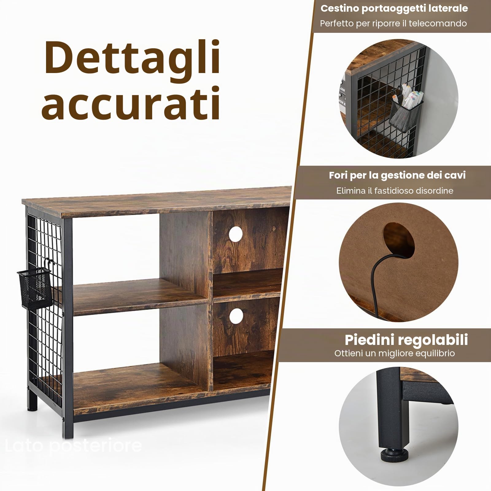 KOMFOTTEU Mobile TV Industriale Panca TV a 3 Livelli con Supporto a Sospensione Metallico Tavolo TV Stile Vintage per TV fino a 65" 140x40x63cm per Soggiorno Camera da Letto Ufficio