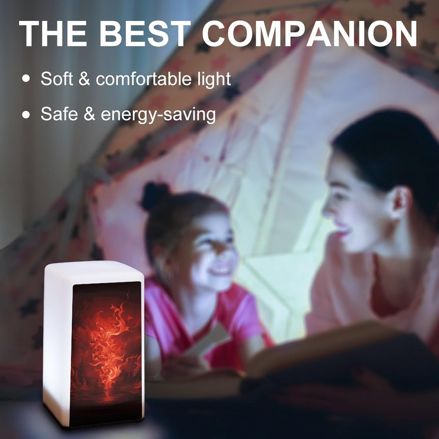 Desk Lamp Table Lamp with 2 Lighting Modes Battery Operated Red Flame Reading Lamp for Bedroom Nightstand