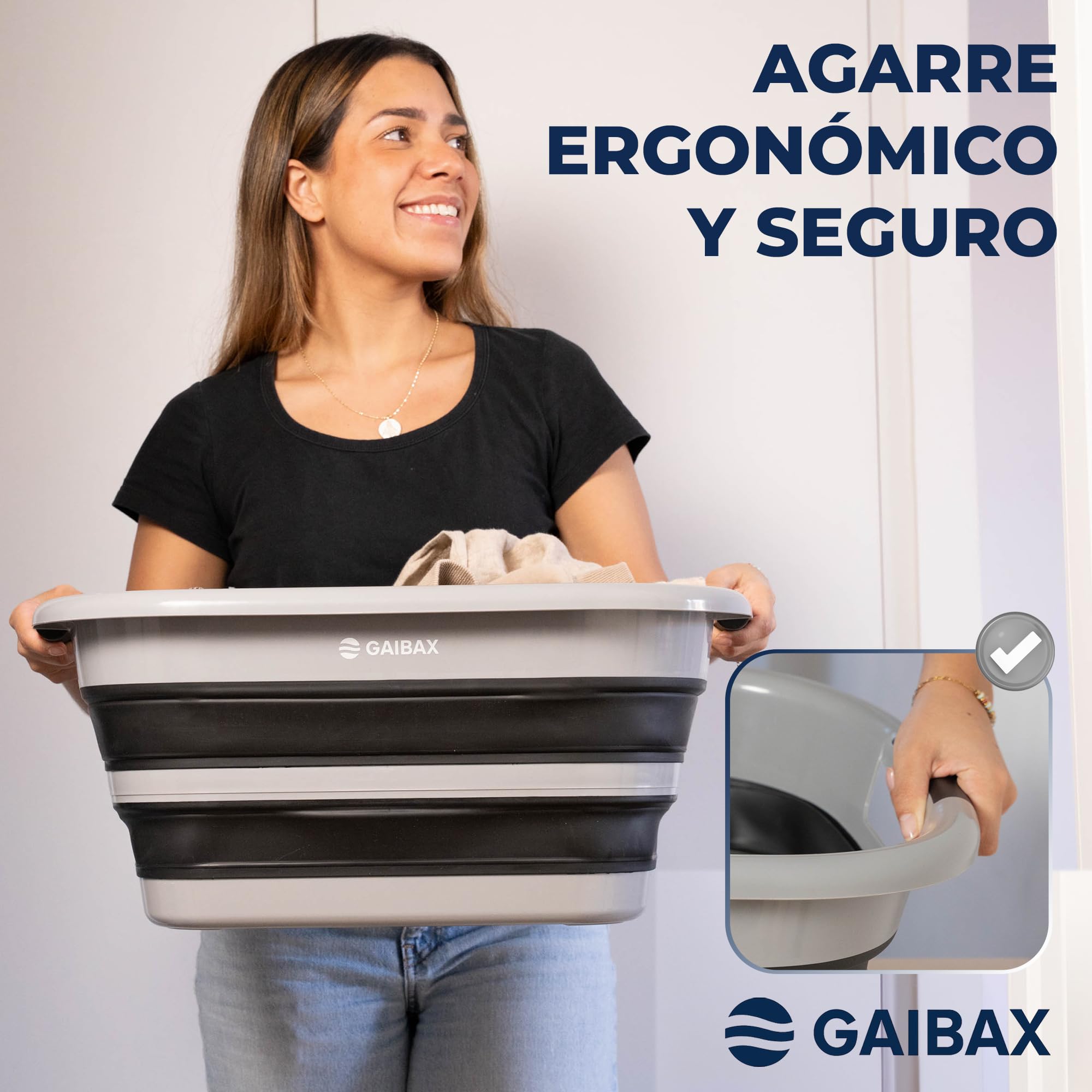 Cesto Ropa Plegable de Colada | Barreño Plegable Incluido | Blanco/Gris | Gran Capacidad 26L | Cesta Multiuso para Colada y Almacenaje | Diseño Compacto Ahorra Espacio en Hogar y Camping (Gris/Negro)