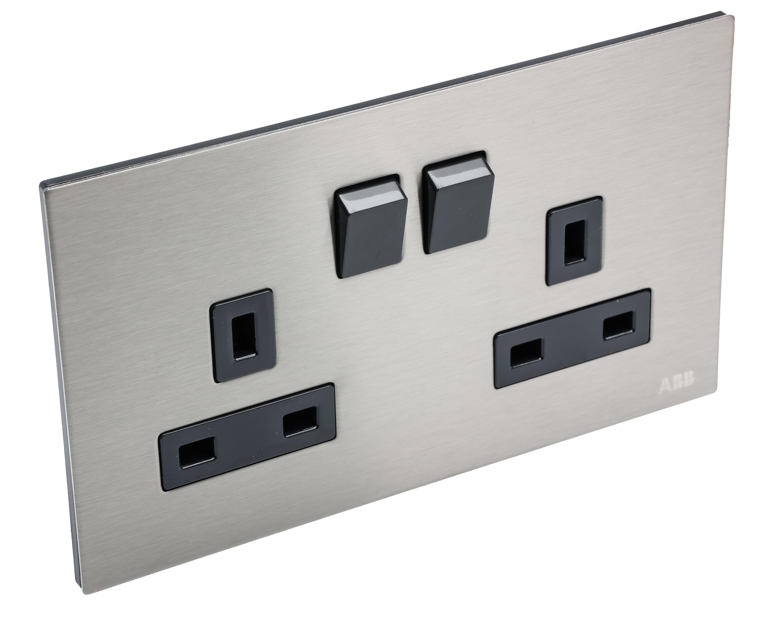 ABB Millenium Double Plug Sockets • Stainless Steel Premium Finish 13A Electric Wall Socket • Elite Design for the Home and Business • AM239147-SB 2G BS DP Switched Double Socket