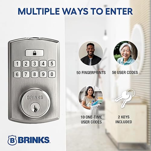 Miniatura 6 de BRINKS Cerraduras de puerta de seguridad, entrada sin llave de alta seguridad, cerradura electrónica inteligente con cerrojo, hasta 50 códigos,