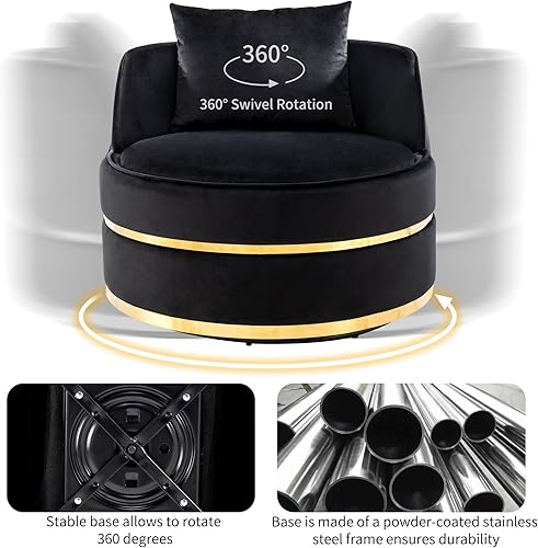 Miniatura 6 de Harper & Bright Designs Silla giratoria de 360 grados, moderna silla tapizada de terciopelo, silla suave con cojín de asiento para sala de estar,