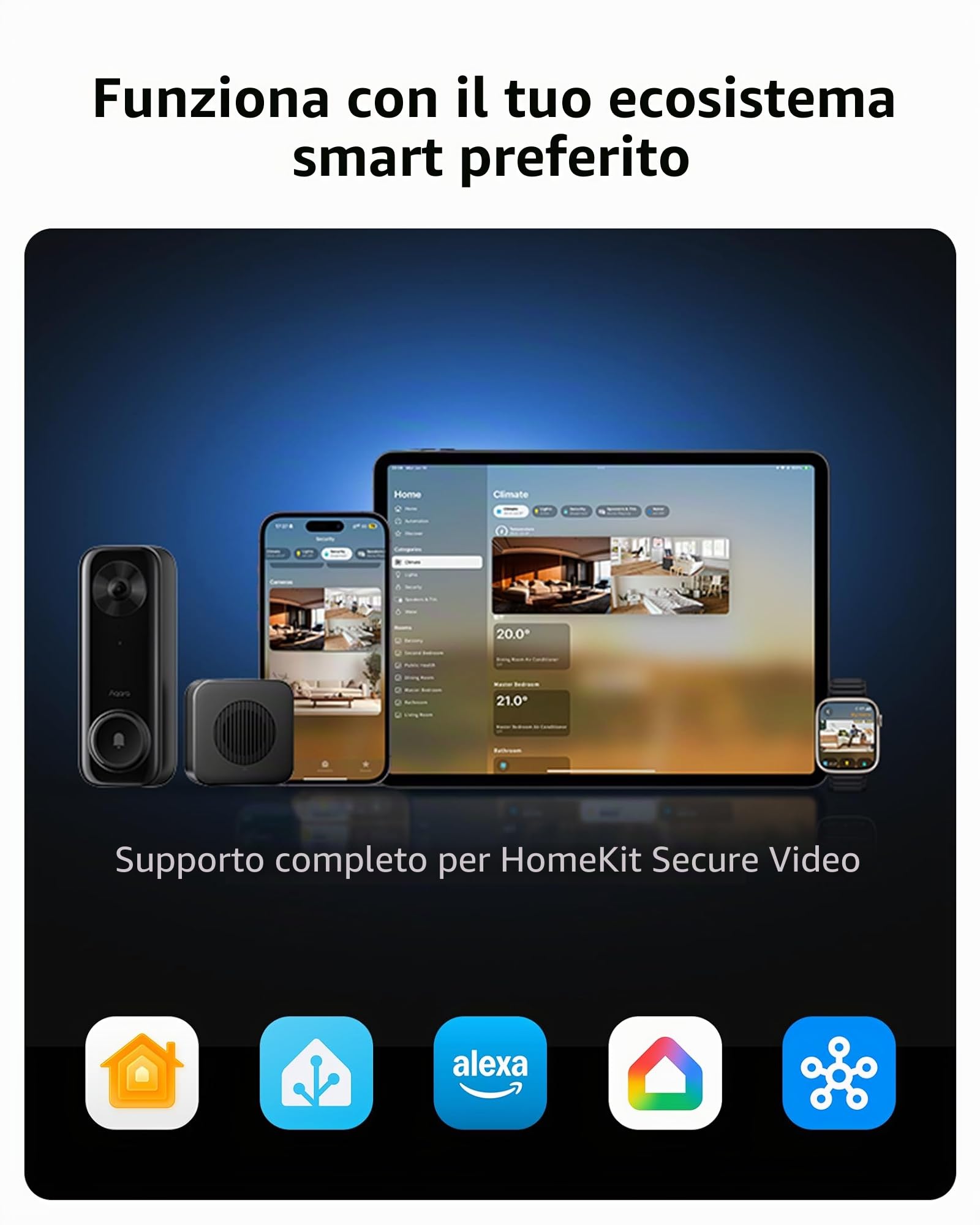 Aqara 2K Video Campanello G400 con Suoneria, Cablato/PoE, HomeKit Secure Video, Audio Bidirezionale, Wi-Fi 6 2,4/5GHz, Supporto Alexa/Google/SmartThings, Rilevamento Locale & Registrazione 24/7, IP65