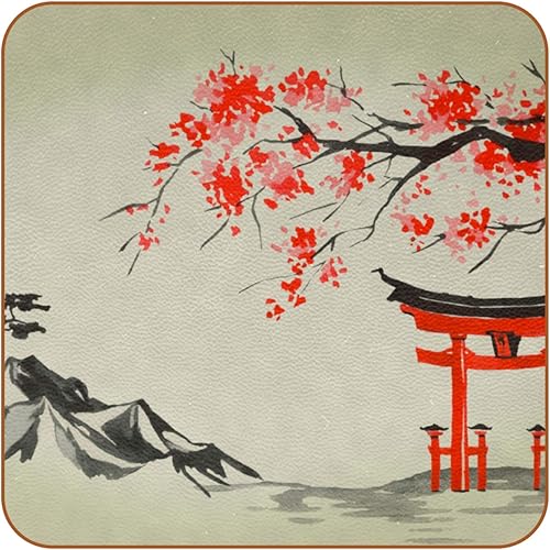 Juego de 6 posavasos de estilo japonés para bebidas, estilo retro, estilo japonés, alfombrilla cuadrada de cuero para proteger muebles, resistente