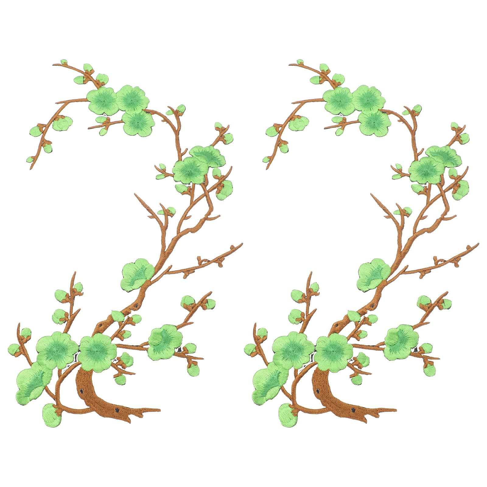 sourcing map 2 Pcs Plum Blossom Iron-on Patches, Flower Embroidery Appliques Sew on Patch Decoration Applique for Holes Jeans Dress Backpack Hats DIY Clothes, Fruit Green/Coffee