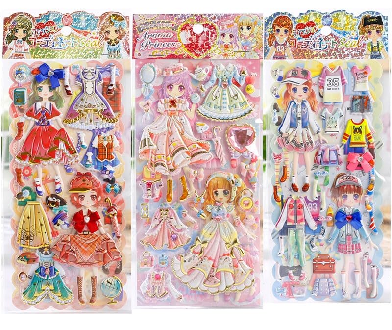 Image of 3D Puffy Dress Up Doll Stickers Set for Kids - Cute Princess Fashion Stickers with Outfits, Accessories & Dolls for Scrapbooking, Journals, School Projects & DIY Crafts