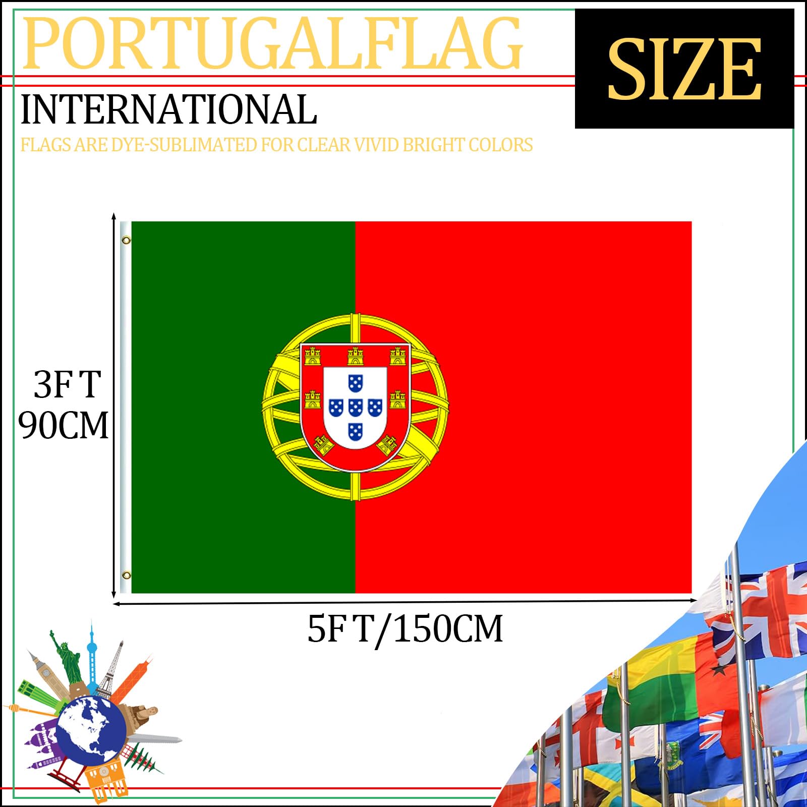Portugal Flagge – 90x150 Cm, Polyester, Mit Messingösen Für Den Außeneinsatz
