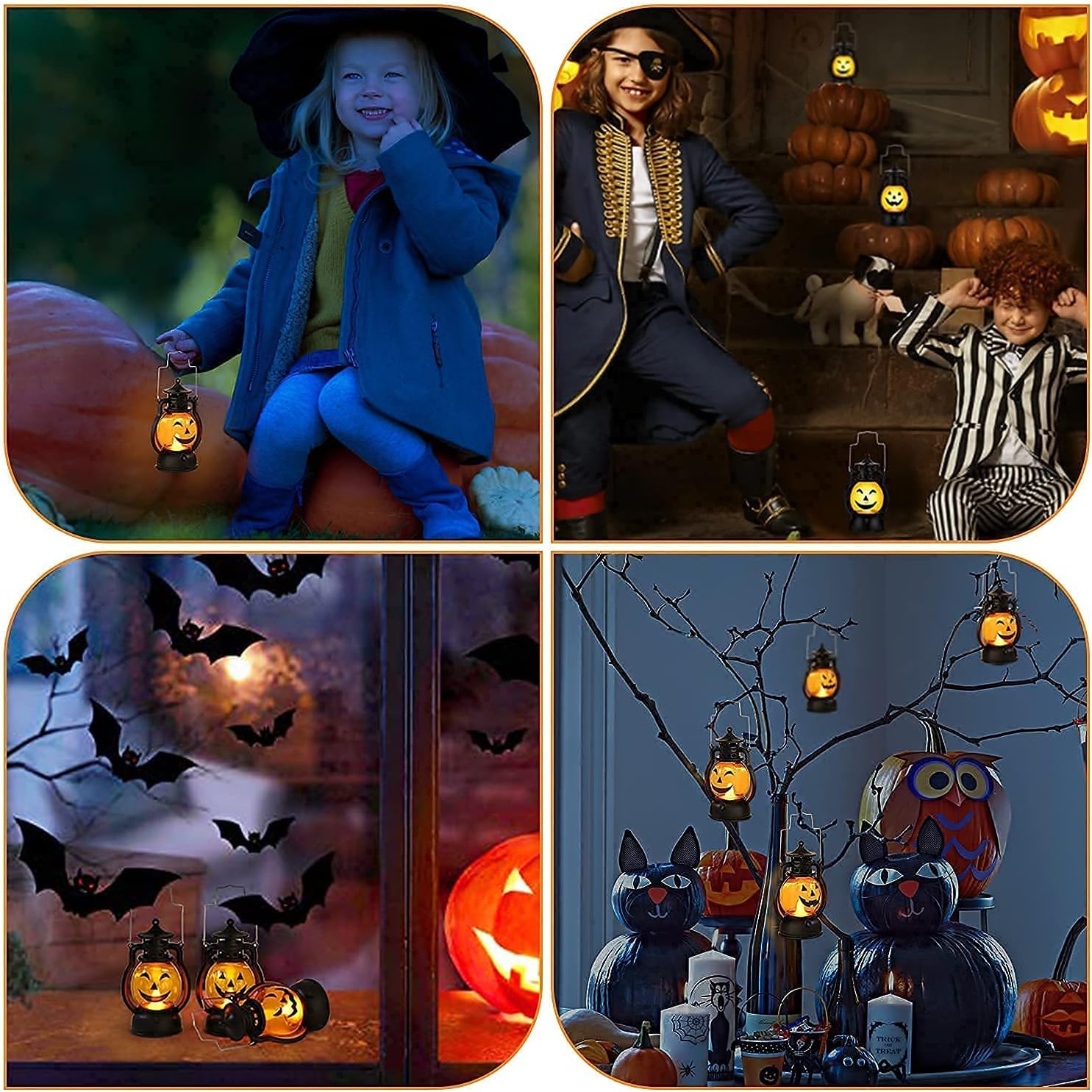 Children's Handheld Pumpkin Light Up Lantern Kids Led Lights Battery Operated Halloween Decor Pumpkin Light Indoor Outdoor Decoration Ornaments Horror Funny Expression (3-Pack)