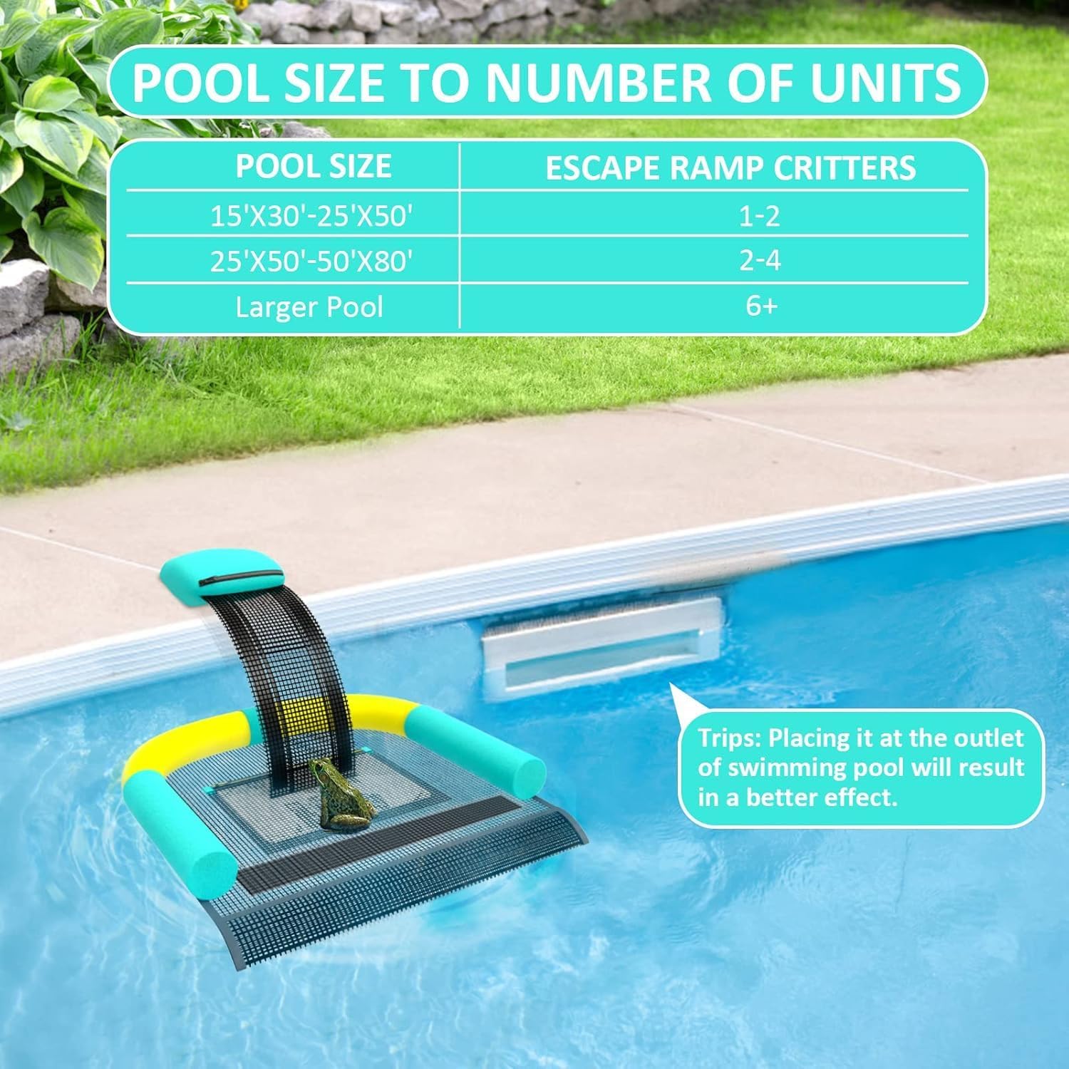 Poolvio Animal Saving Escape Ramp for Pool, Save Critters in Swimming Pool Device Handy, Pool Accessories in Floating Ramp Rescues Saving Frogs, Toads Animal Mice, Birds