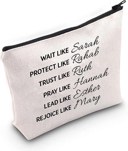 Bolsa de maquillaje religiosa para regalo cristiano, regalo de fe, espera como Sarah, protege como Rehab Trust Like Ruth, bolsa de cosméticos,