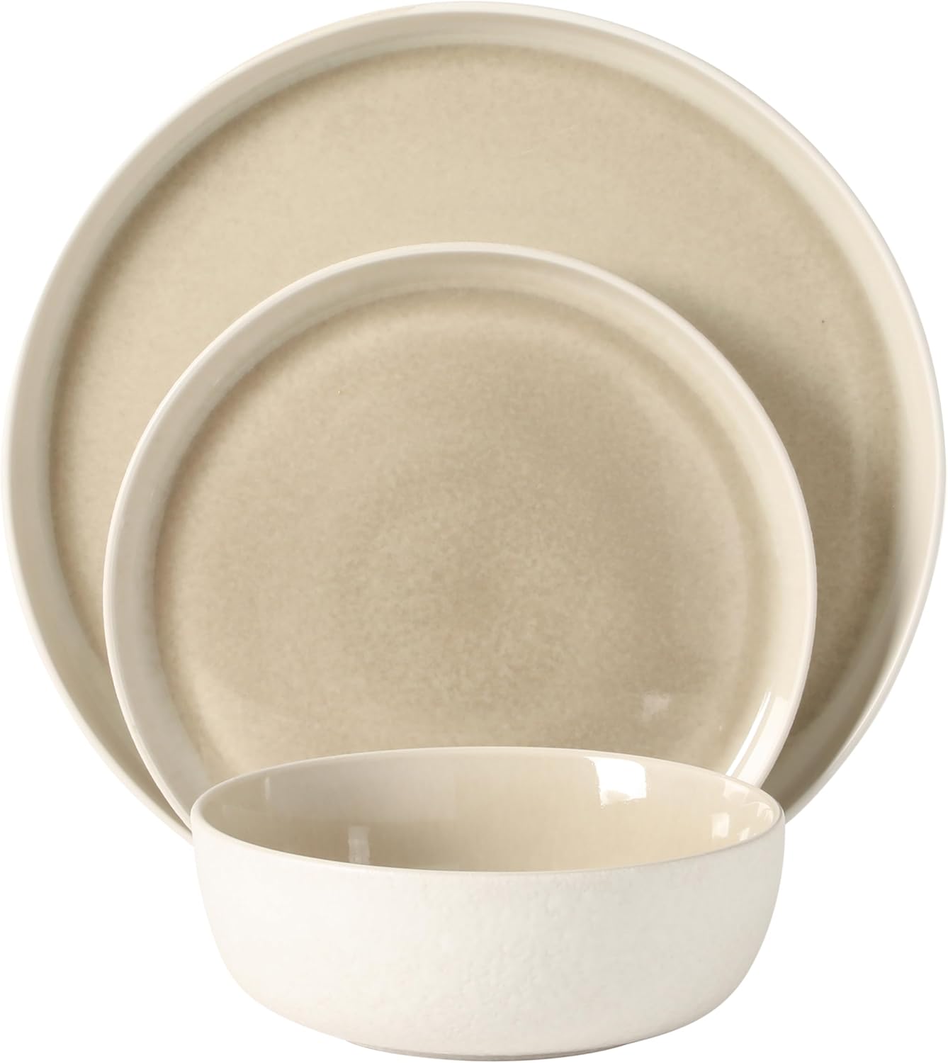 Gibson Elite Tahoe Sunset 12-Piece Reactive Stoneware Dinnerware Set – Matte Exterior & Shiny Interior Plates and Bowls, Durable Everyday Dish Set, Microwave & Dishwasher Safe - Taupe - Image 8