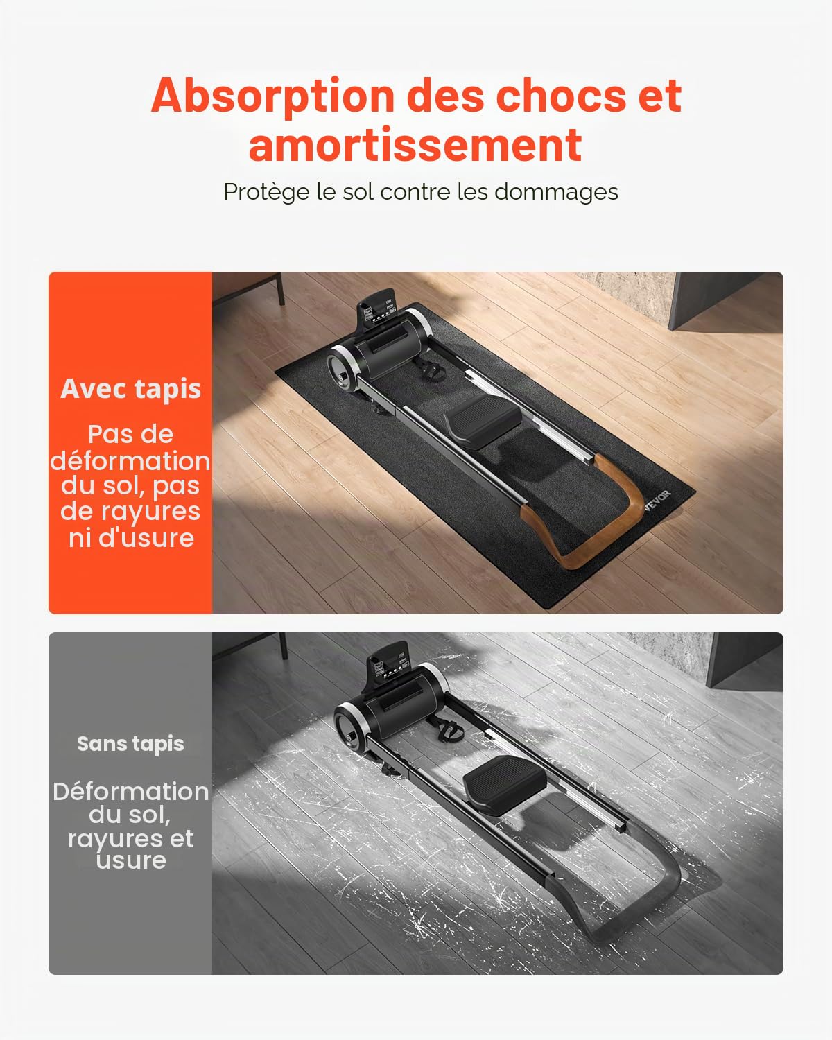 VEVOR Tapis de course pour tapis de sol, équipement d'exercice pour tapis de course, vélos stationnaires et couchés, protection de sol en PVC haute densité, imperméable et antidérapant, pour salle de