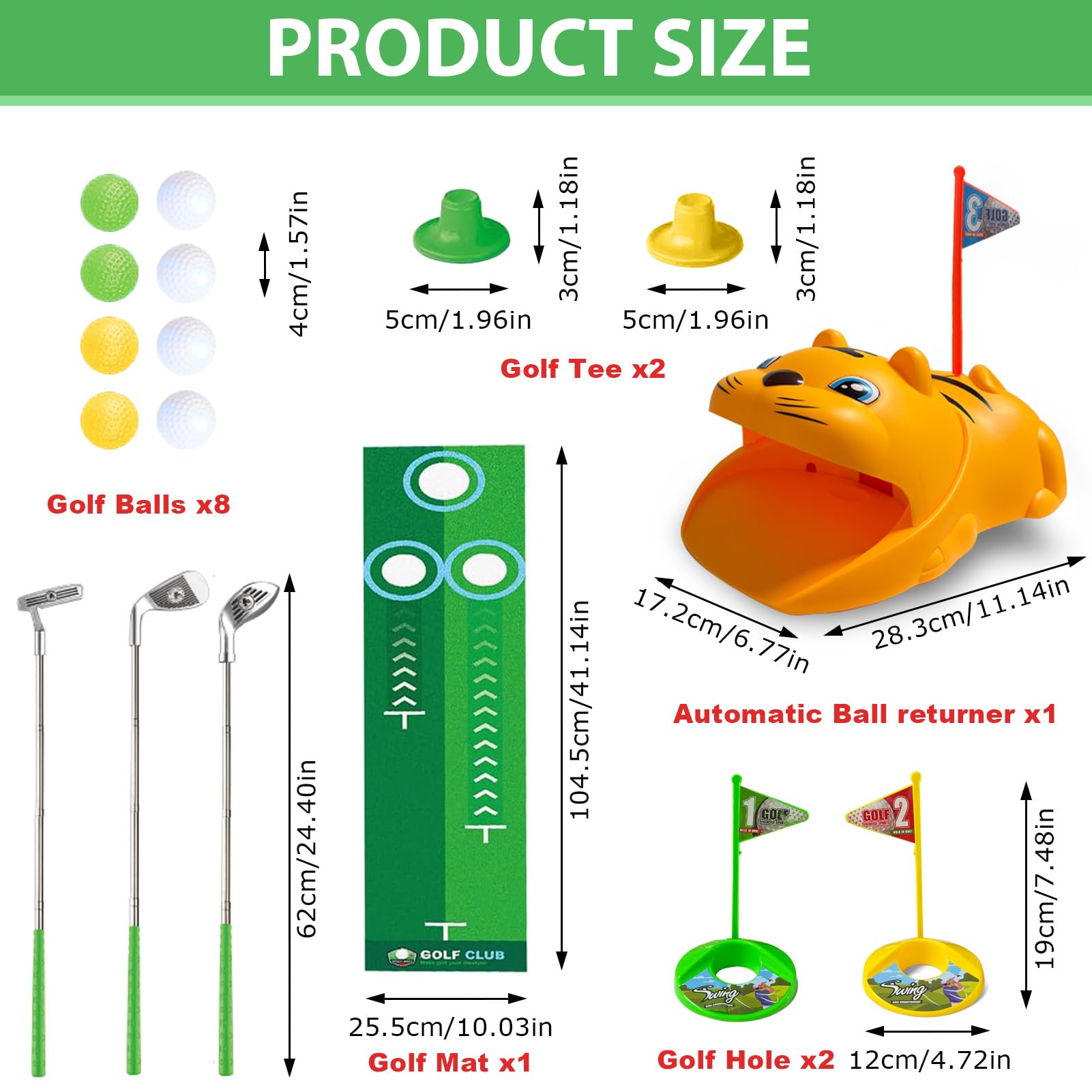 Mini Golf Set 18 pièces pour Enfants - Tapis de Putting avec Balles et Club - Cadeau pour Filles et Garçons (Jaune)