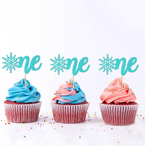 Miniatura 4 de Ercadio Paquete de 24 adornos de copo de nieve para cupcakes con purpurina azul, copos de nieve para el primer cupcake Toppers Copo de nieve para