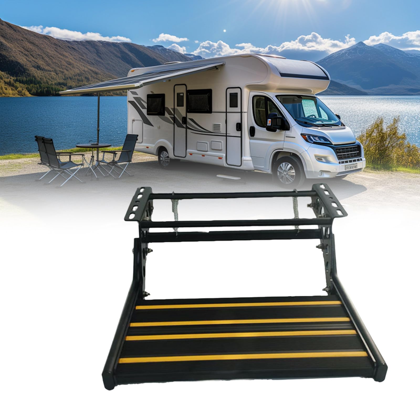 Jednowarstwowy RV Step Stool 440lbs Ładunek Anodowany aluminiowy chowany pedał wejścia z LED Light Anti Slip Safe do Camper Van Trailer Silver