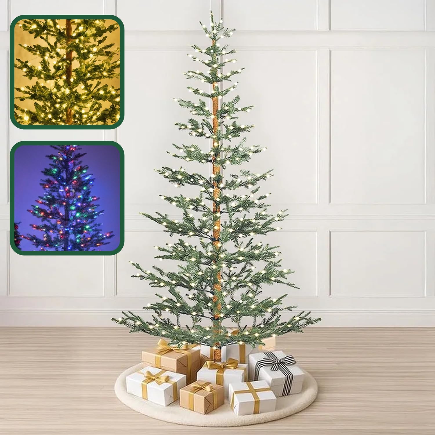 Pre-Lit Artificial Alpine Christmas Tree, 6FT & 7.5FT, Flocked & Non-Flocked, Minimalistic Realistic with RGB & Warm White Lights, 10 Modes, Safe for Pets & Kids (Alpine, 6FT)